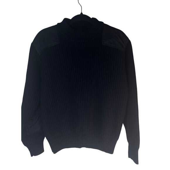 2/$30 Magaschoni Sweater M Black Wool & Nylon Ribbed Padded Shoulders & Elbows - Picture 3 of 13